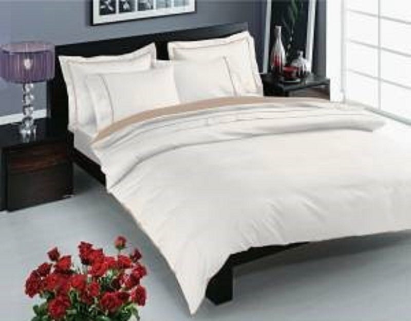 TA Prestige Ecru Deluxe Double Cotton Satin Duvet Cover Set 