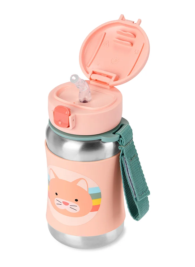 سكيب هوب Zoo Stainless Steel Straw Bottle Cat - Insulated Kids Bottle with Straw & Sleeve