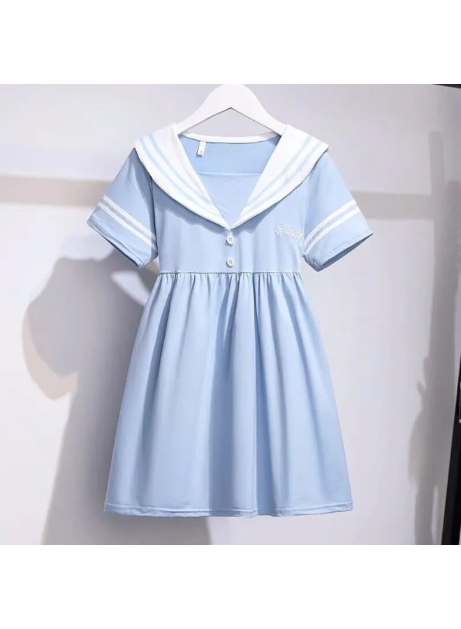 Girls Navy Collar Dress Summer New Korean Style Western Style Skirt Big Children's Dress Girls Internet Celebrity Princess Dress