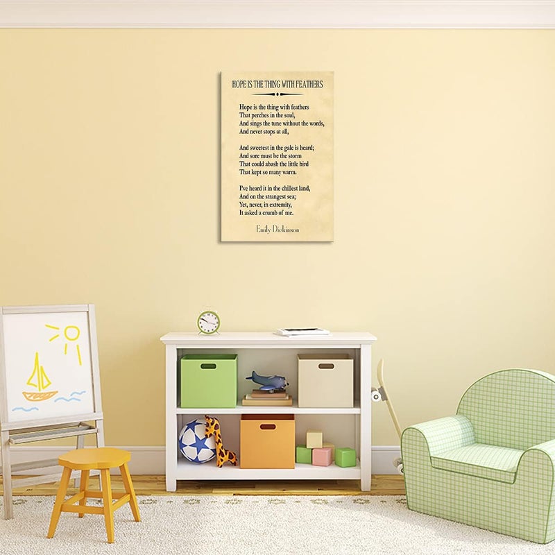 Busmko Poems Poster Hope Is The Thing With Feathers Wall Art Canvas Motivational Framed Quotes Pictures For Bedroom Vintage Prints Framed (16x24 inch) - Image 4