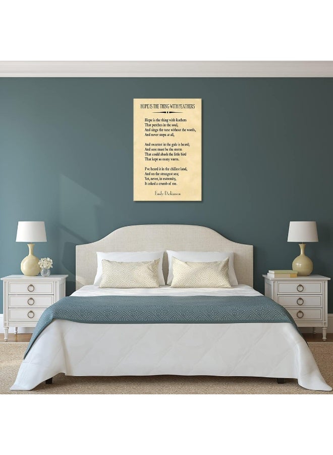 Busmko Poems Poster Hope Is The Thing With Feathers Wall Art Canvas Motivational Framed Quotes Pictures For Bedroom Vintage Prints Framed (16x24 inch) - Image 5