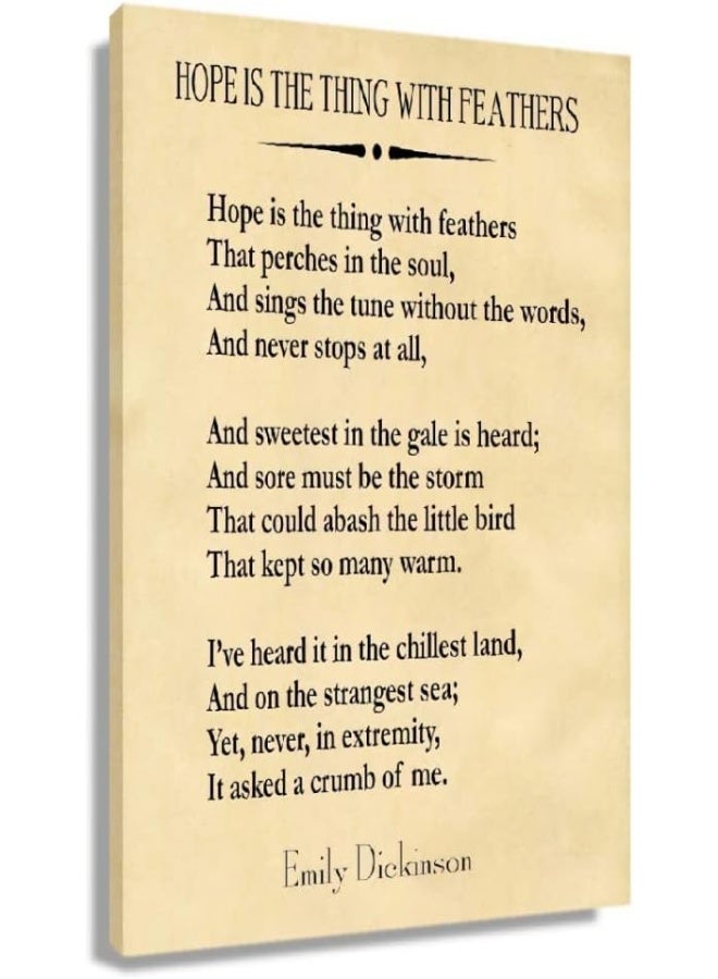 Busmko Poems Poster Hope Is The Thing With Feathers Wall Art Canvas Motivational Framed Quotes Pictures For Bedroom Vintage Prints Framed (16x24 inch) - Image 1