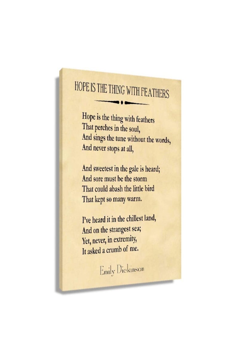 Busmko Poems Poster Hope Is The Thing With Feathers Wall Art Canvas Motivational Framed Quotes Pictures For Bedroom Vintage Prints Framed (16x24 inch) - Image 1