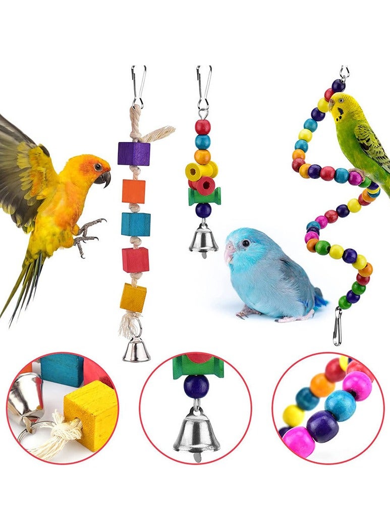 general 8PCS Parrot Toy Bird Supplies Utensils Standing Pole Coconut Shell Bird's Nest Stairs Wooden Bell Bird Playset - Image 4
