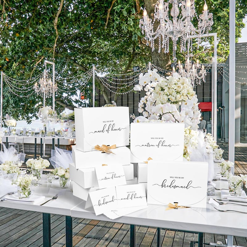 WLUSEAXI 8Pack Bridesmaid Proposal Box with Bridesmaid Cards, Bridesmaid Boxes with Ribbon, Maid Matron of Honor Proposal Box, White Boxes for Bridesmaid Proposal, Bridesmaid Proposal Giftsï¼ˆWhiteï¼‰ - Image 4