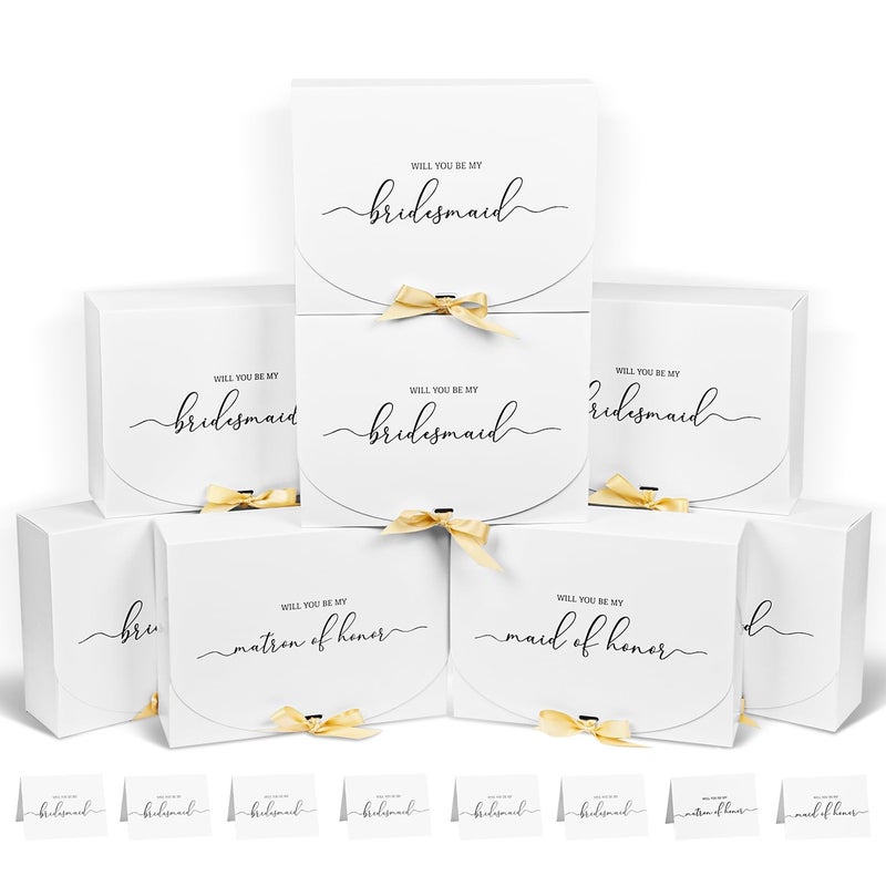WLUSEAXI 8Pack Bridesmaid Proposal Box with Bridesmaid Cards, Bridesmaid Boxes with Ribbon, Maid Matron of Honor Proposal Box, White Boxes for Bridesmaid Proposal, Bridesmaid Proposal Giftsï¼ˆWhiteï¼‰ - Image 1