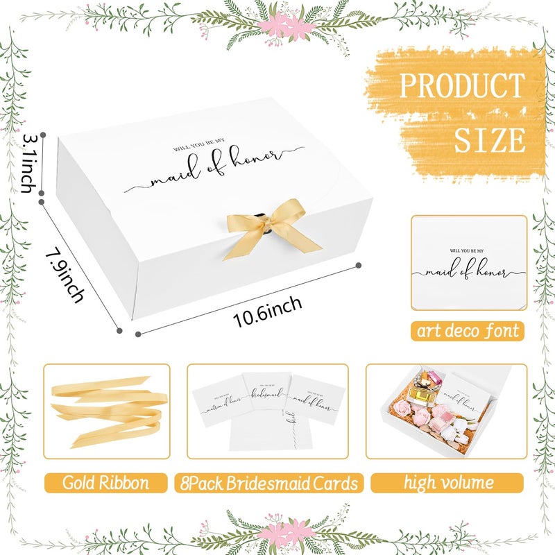 WLUSEAXI 8Pack Bridesmaid Proposal Box with Bridesmaid Cards, Bridesmaid Boxes with Ribbon, Maid Matron of Honor Proposal Box, White Boxes for Bridesmaid Proposal, Bridesmaid Proposal Giftsï¼ˆWhiteï¼‰ - Image 2