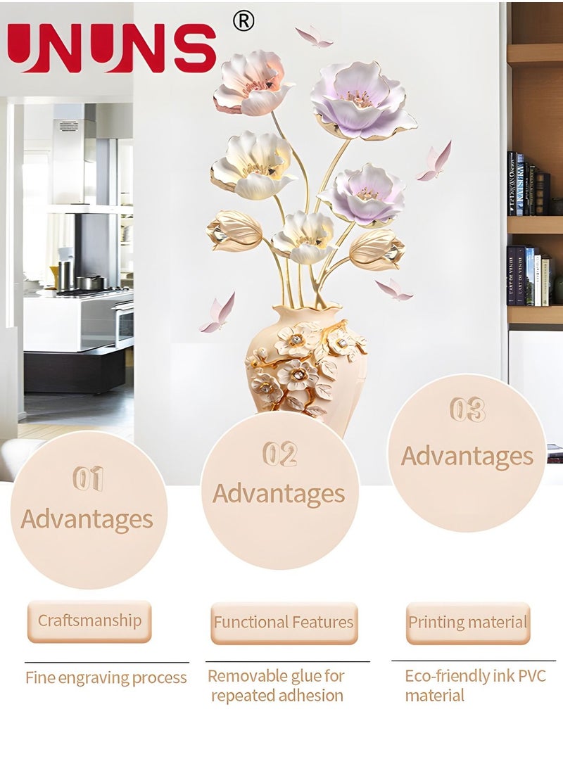 UNUNS 3D Wall Sticker,Simulation Vase And Tulips Wall Stickers,Peel And Stick Removable Decal Stick DIY Wall Decor For Bedroom Living Room 67x130cm  - Image 4
