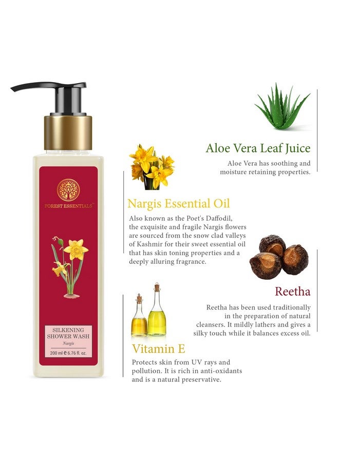 Forest Essentials Silkening Shower Wash Nargis Ayurvedic Natural Body Wash For Soft Smooth Skin Paraben Free & Sulphate Free Shower Gel - Image 3