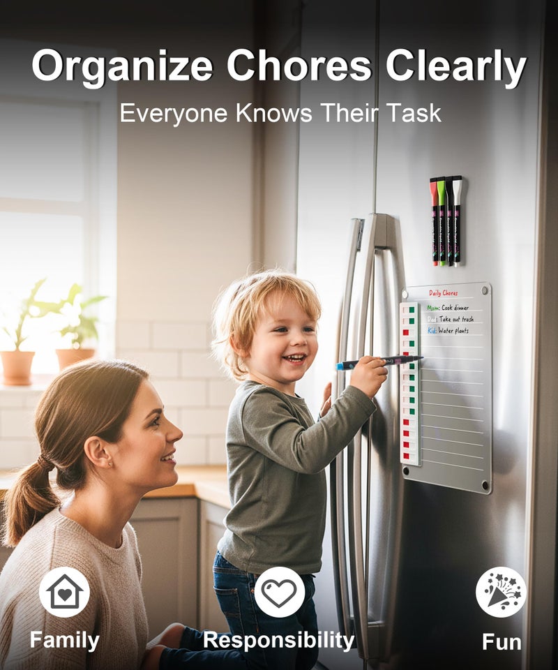 EliteSign Magnetic Acrylic Dry Erase Board for Fridge, to Do List White Board with Sliding Buttons, 12"X8.2" Clear Chore Chart for Adults, Reusable Refrigerator Whiteboard Includes 5 Markers (White Line) - Image 5