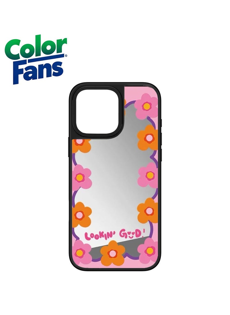 Color Fans - iPhone 11 Retro Floral Mirror Phone Case  - Vibrant Pink and Orange Flowers - Image 1