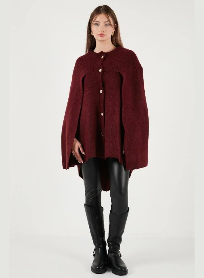 Lela Lela Oversize Fit Crew Neck Cape Poncho with Cufflinks Women's Poncho 4617015