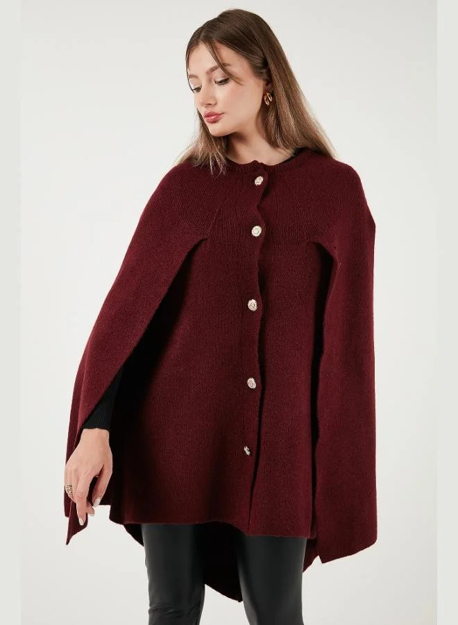 Lela Lela Oversize Fit Crew Neck Cape Poncho with Cufflinks Women's Poncho 4617015