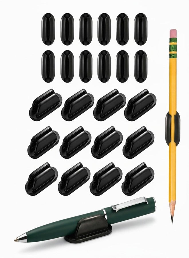 Fematin 24 Pack Adhesive Pencil Holders for Desk, Silicone Pen Holder,Black - Image 1