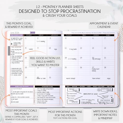 Freedom Mastery Law of Attraction Planner 2026 - Weekly & Monthly Goal Setting Planner, 12 Month Journey to Increase Productivity | Life & Gratitude Journal, Include Foldable Vision Board, Gift Box & Stickers - Image 4