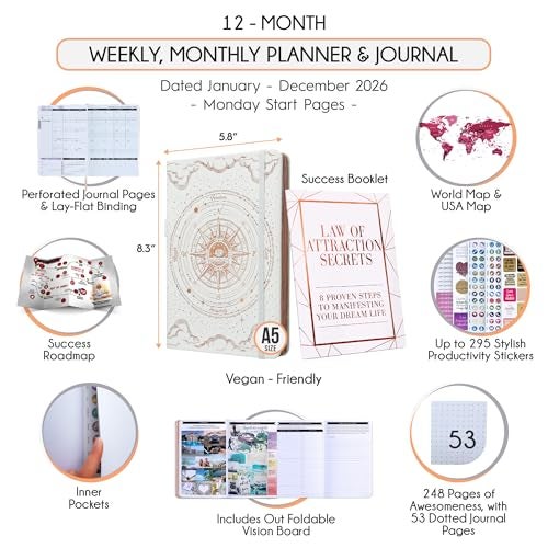 Freedom Mastery Law of Attraction Planner 2026 - Weekly & Monthly Goal Setting Planner, 12 Month Journey to Increase Productivity | Life & Gratitude Journal, Include Foldable Vision Board, Gift Box & Stickers - Image 2