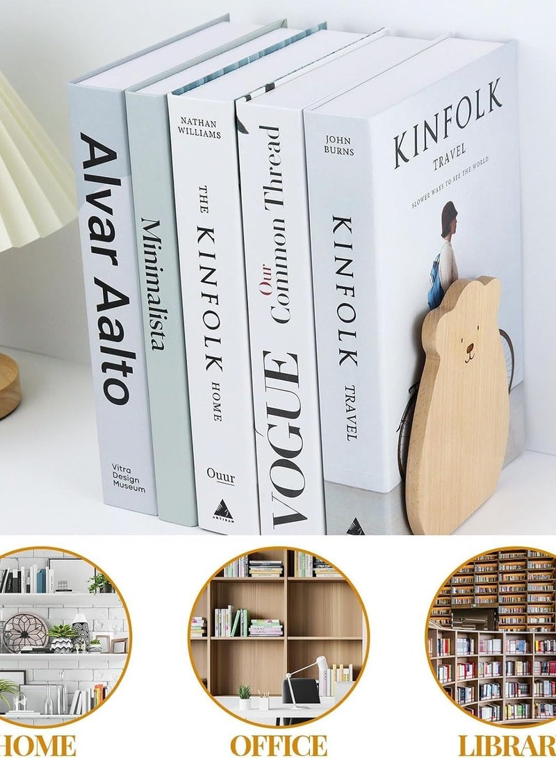 KASTWAVE Book Ends Shelf, 1 Pairs Wood Bookends, Heavy Duty Book Holders, Wooden Book Stopper, Anti Slip Book Stand Holder, for Home, Office, School, Library - Image 4
