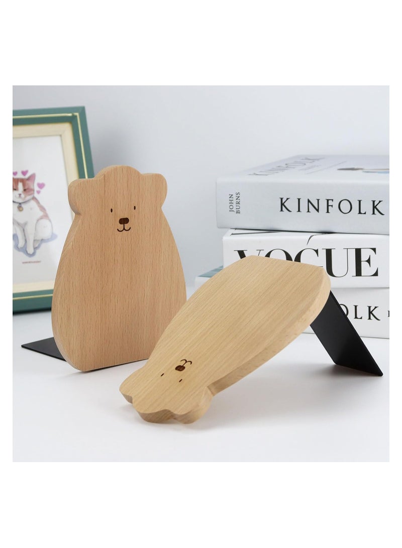KASTWAVE Book Ends Shelf, 1 Pairs Wood Bookends, Heavy Duty Book Holders, Wooden Book Stopper, Anti Slip Book Stand Holder, for Home, Office, School, Library - Image 5