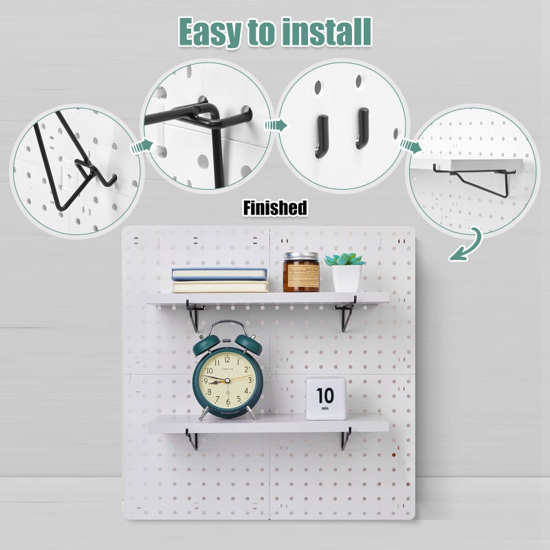 Qunclay 8 Pack Pegboard Shelf Set Wooden Shelves with Metal Brackets Hook Wall Pegboard Shelving Heavy Duty Accessories for Crafts Home Office Garage Workbench(White) - Image 4