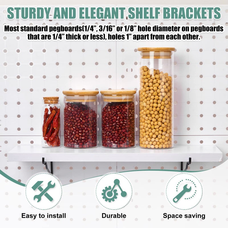 Qunclay 8 Pack Pegboard Shelf Set Wooden Shelves with Metal Brackets Hook Wall Pegboard Shelving Heavy Duty Accessories for Crafts Home Office Garage Workbench(White) - Image 3
