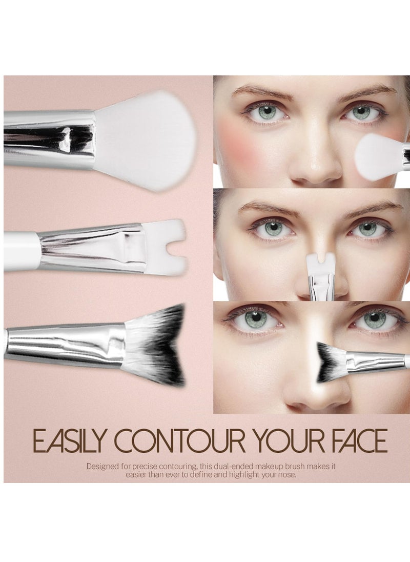 KASTWAVE - 2 Pcs Nose Contour Brush Set, Double Sided 2 in 1 U-Shaped Contouring Brush with Fluffy Powder Brush, V-Shaped Contour Makeup Brush for Sculpting Defining Highlighter Cheekbones - Image 1