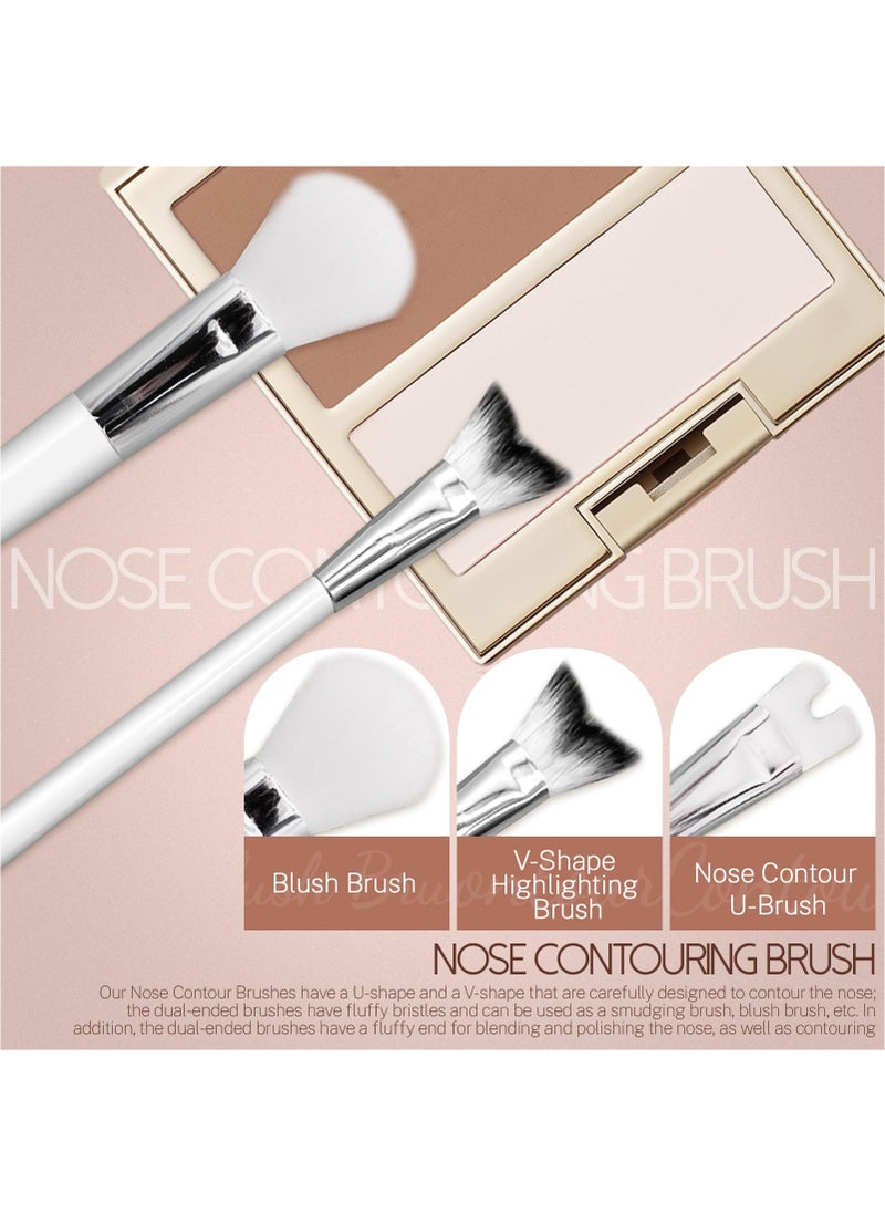 KASTWAVE - 2 Pcs Nose Contour Brush Set, Double Sided 2 in 1 U-Shaped Contouring Brush with Fluffy Powder Brush, V-Shaped Contour Makeup Brush for Sculpting Defining Highlighter Cheekbones - Image 1