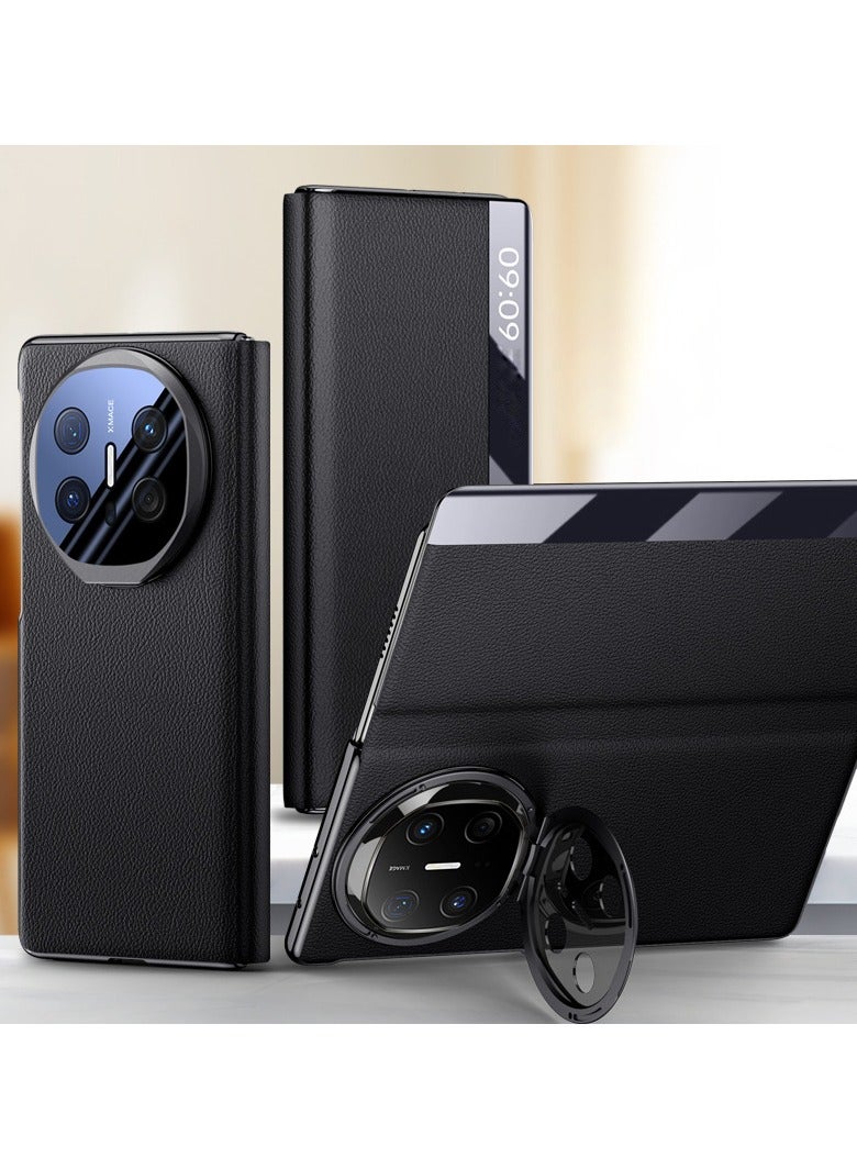 general Case Compatible with Huawei Mate X6 Case, Smart Window Leather Case with Flip-Free Answering [Auto Wake/Sleep], Camera Lens Protection with Metal Camera Holder Stand - Image 1