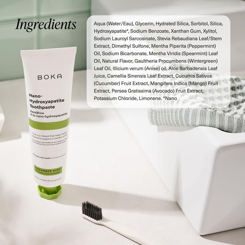 Boka Fluoride Free Toothpaste, Nano Hydroxyapatite Toothpaste, Appropriate for Sensitive Teeth - for Adult, Kids Oral Care - Cucumber Mint Flavor, 4 Fl Oz 1Pk US Manufactured - Image 5