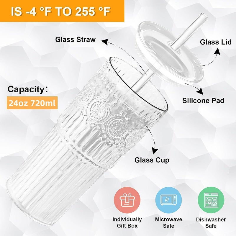 Bandesun All Glass Iced Coffee Cup With Lids and Strawsï¼Œ24 OZ High Borosilicate Glass Tumbler for Water Smoothie Juice Drinks - Image 2