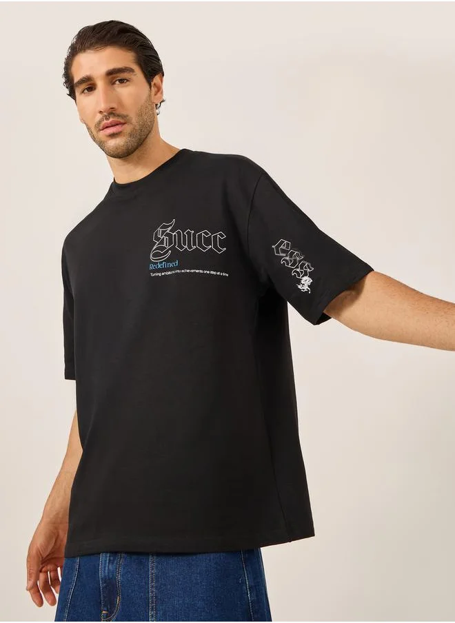 Styli Graphic Print Oversized Round Neck T-Shirt