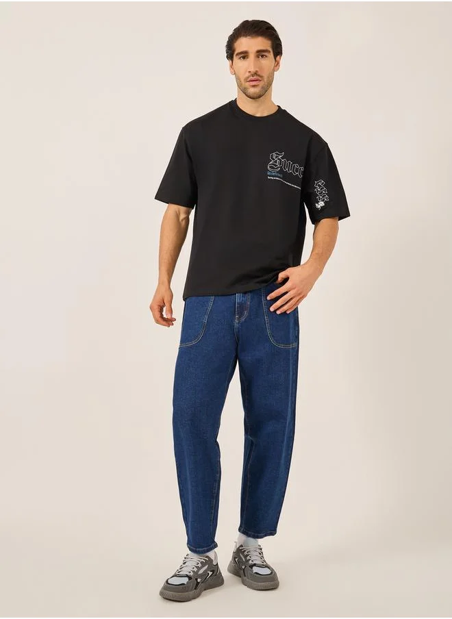 ستايلي Graphic Print Oversized Round Neck T-Shirt