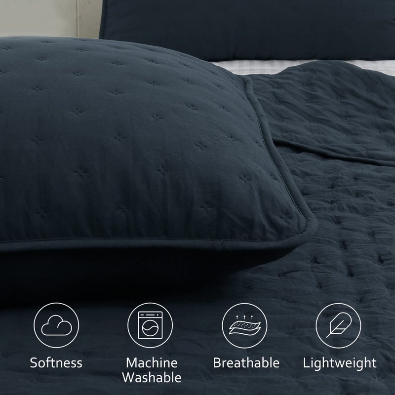 ROARINGWILD Navy Blue Twin Size Quilt Bedding Set with Pillow Sham, Lightweight Soft Bedspread Coverlet, Quilted Blanket Thin Comforter Bed Cover, All Season, 2 Piece, 68x90 inches - Image 3