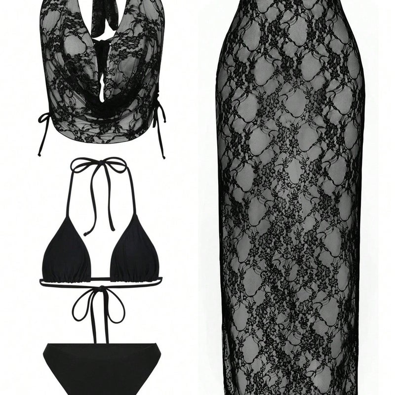 CME New Stylish Fashionable Halter Neck Backless Bikini Set for Women Three-Piece Swimwear for Hot Springs and Swimming - Image 1