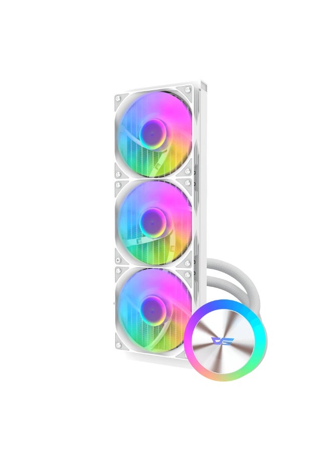 DarkFlash DG360 360mm ARGB Liquid CPU Cooler – 3×120mm PWM Fans, Hydro Bearing Pump 600–3000RPM, 81.5CFM Airflow, Copper Cold Plate, Intel & AMD Compatible, Daisy Chain Fans, High TDP 315W | White - Image 3