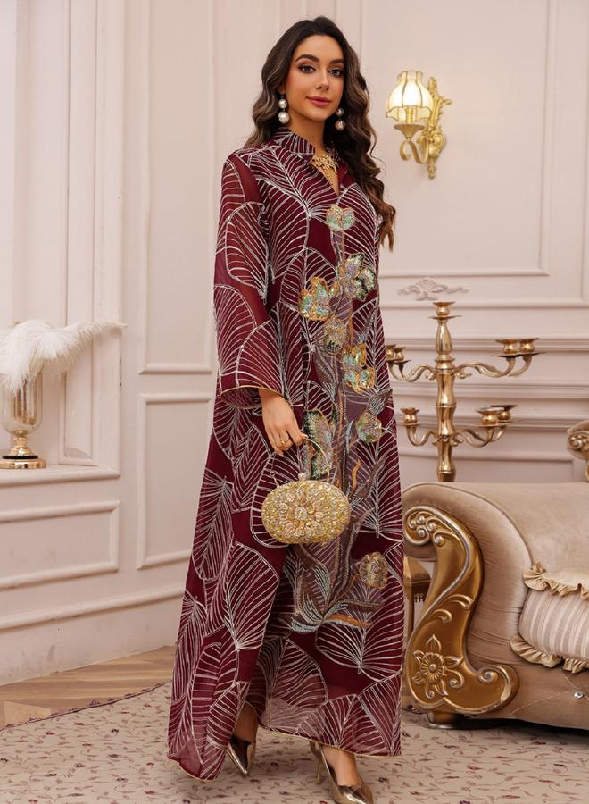 Take Two Textured Embellished Sequin Patch Detail Jalabiya - Image 3