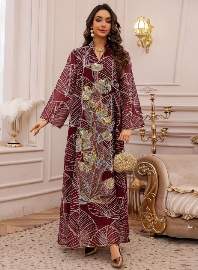 Take Two Textured Embellished Sequin Patch Detail Jalabiya - Image 5