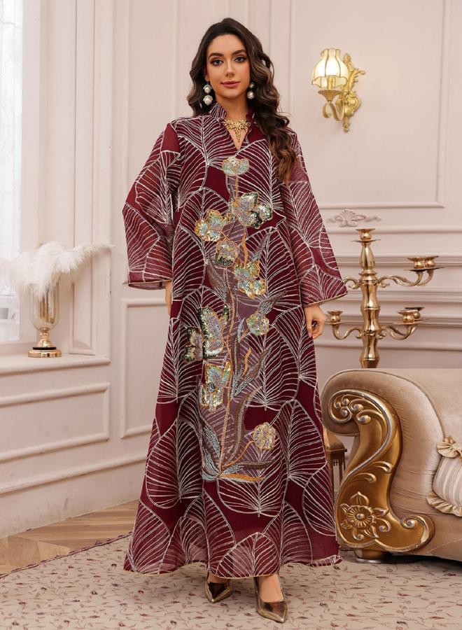 Take Two Textured Embellished Sequin Patch Detail Jalabiya - Image 4