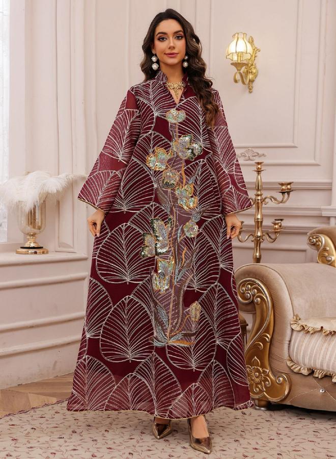 Take Two Textured Embellished Sequin Patch Detail Jalabiya - Image 1