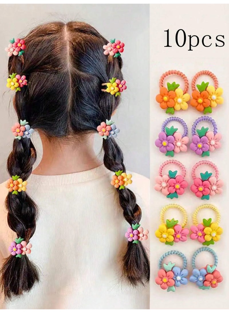 Girls’ Flower Hair Ties – Set of 10 Colorful Elastic Hair Bands with Cute Floral Designs, Perfect for School, Birthday Parties, Events, and Everyday Use - Image 1