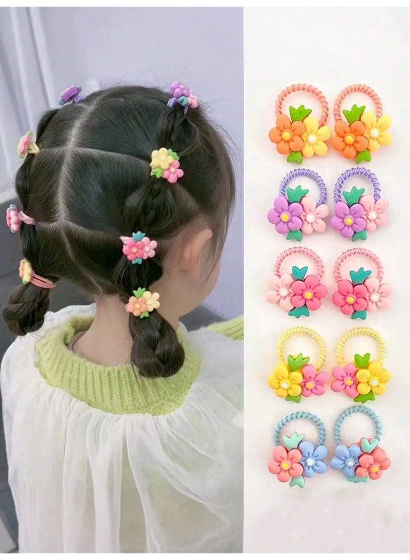 Girls’ Flower Hair Ties – Set of 10 Colorful Elastic Hair Bands with Cute Floral Designs, Perfect for School, Birthday Parties, Events, and Everyday Use - Image 4