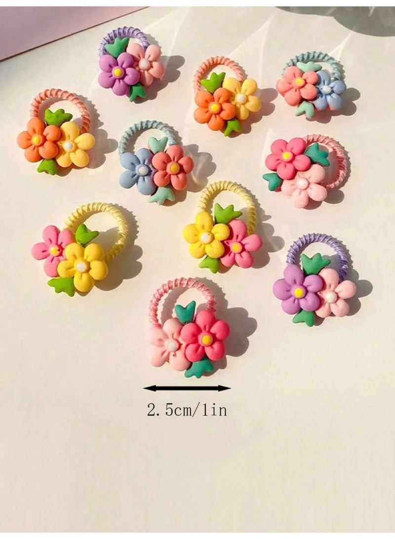 Girls’ Flower Hair Ties – Set of 10 Colorful Elastic Hair Bands with Cute Floral Designs, Perfect for School, Birthday Parties, Events, and Everyday Use - Image 5