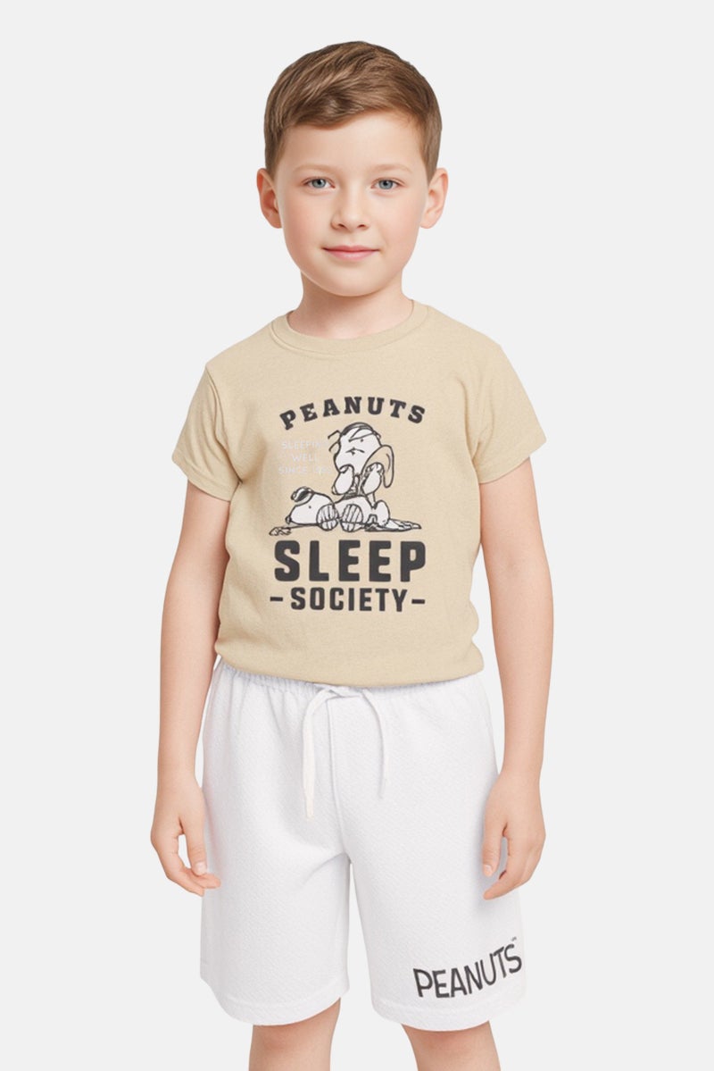 Peanuts Kids Boy 2 Pieces Graphic Print T-shirt And Short Set, Multicolor - Image 1