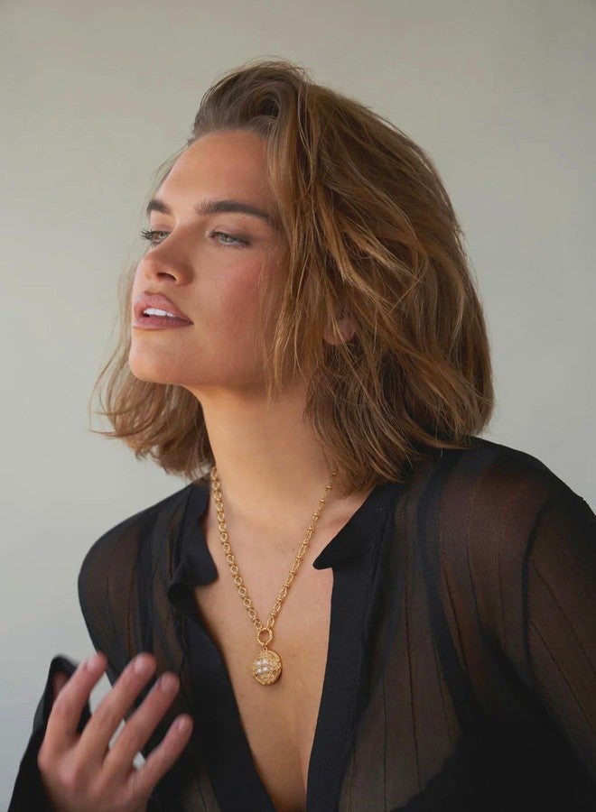 PEARLADA Statement Byzantine Cross Medallion, 18k Gold Pearl Beaded Coin, Chunky Faceted Chain Necklace - Adjustable - Image 3