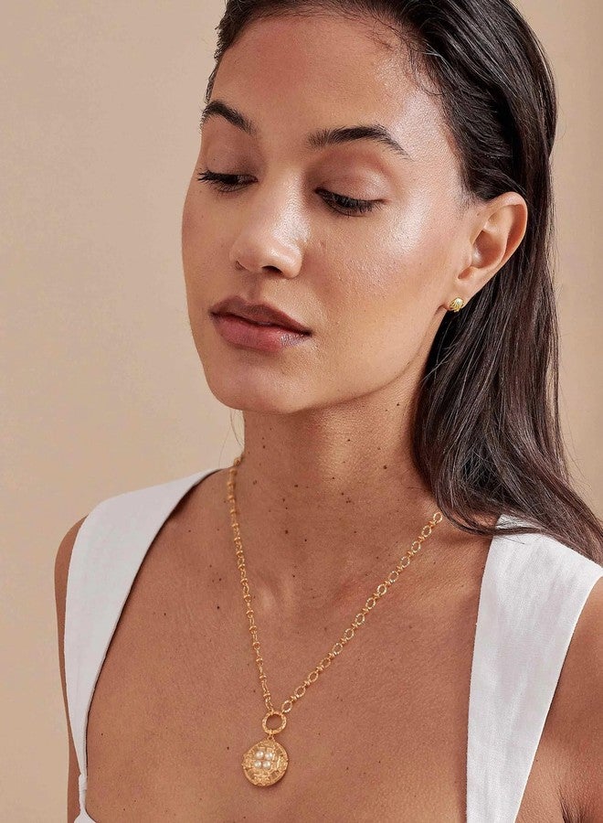 PEARLADA Statement Byzantine Cross Medallion, 18k Gold Pearl Beaded Coin, Chunky Faceted Chain Necklace - Adjustable - Image 5
