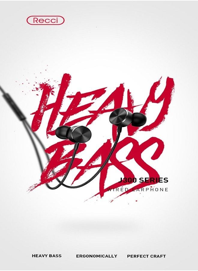 Recci - Heavy Bass Wired Earphone Black-J300-B - Image 1