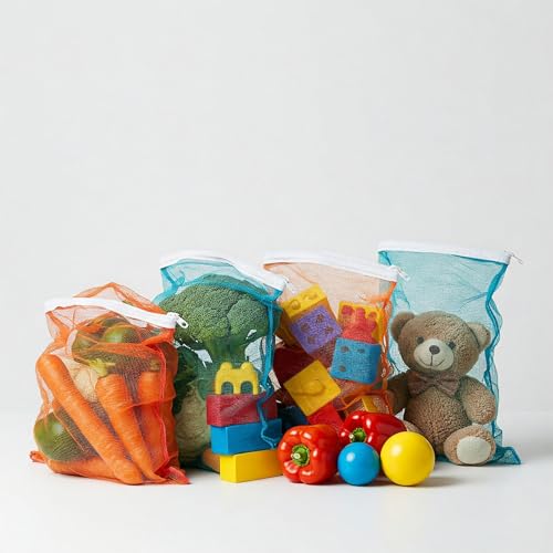 Tidy Fox Vegetable Storage Net Bags for Fridge – Set of 12 / Reusable, Washable, Durable Nylon Mesh Bags with Rustproof Zipper for Produce, Toys, Travel & Home Organization - Image 5