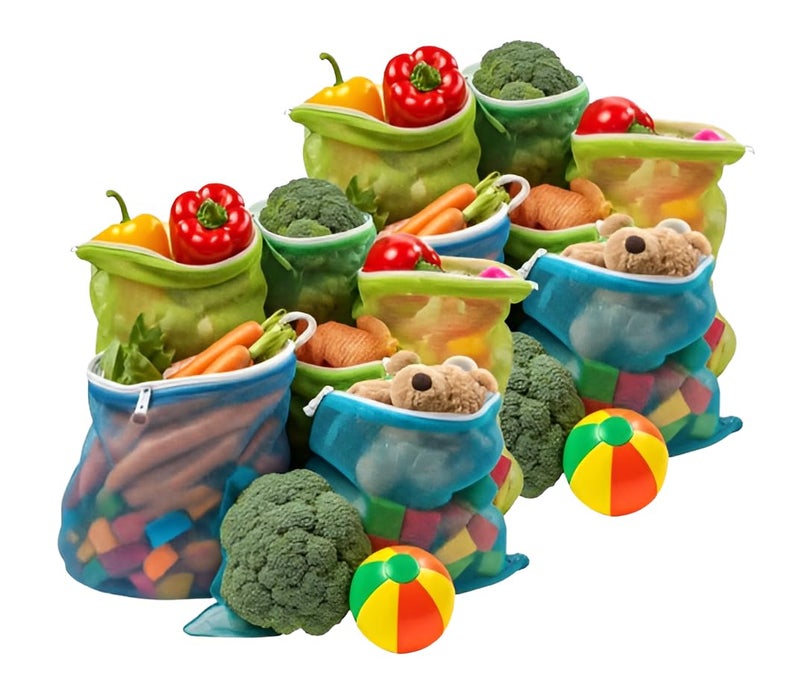 Tidy Fox Vegetable Storage Net Bags for Fridge – Set of 12 / Reusable, Washable, Durable Nylon Mesh Bags with Rustproof Zipper for Produce, Toys, Travel & Home Organization - Image 3