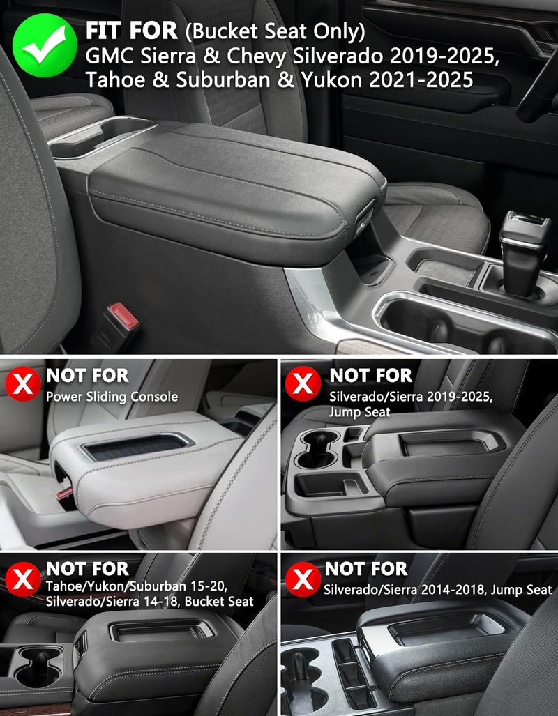 KBH Center Console Armrest Cushion Cover for GMC Sierra & Chevy Silverado 2019-2025, Tahoe & Suburban & Yukon 2021-2025, Bucket Seat, Full Protector, Anti-Scratch, Black - Image 2