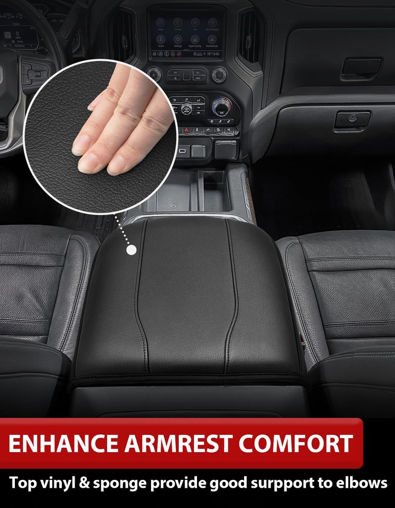 KBH Center Console Armrest Cushion Cover for GMC Sierra & Chevy Silverado 2019-2025, Tahoe & Suburban & Yukon 2021-2025, Bucket Seat, Full Protector, Anti-Scratch, Black - Image 4