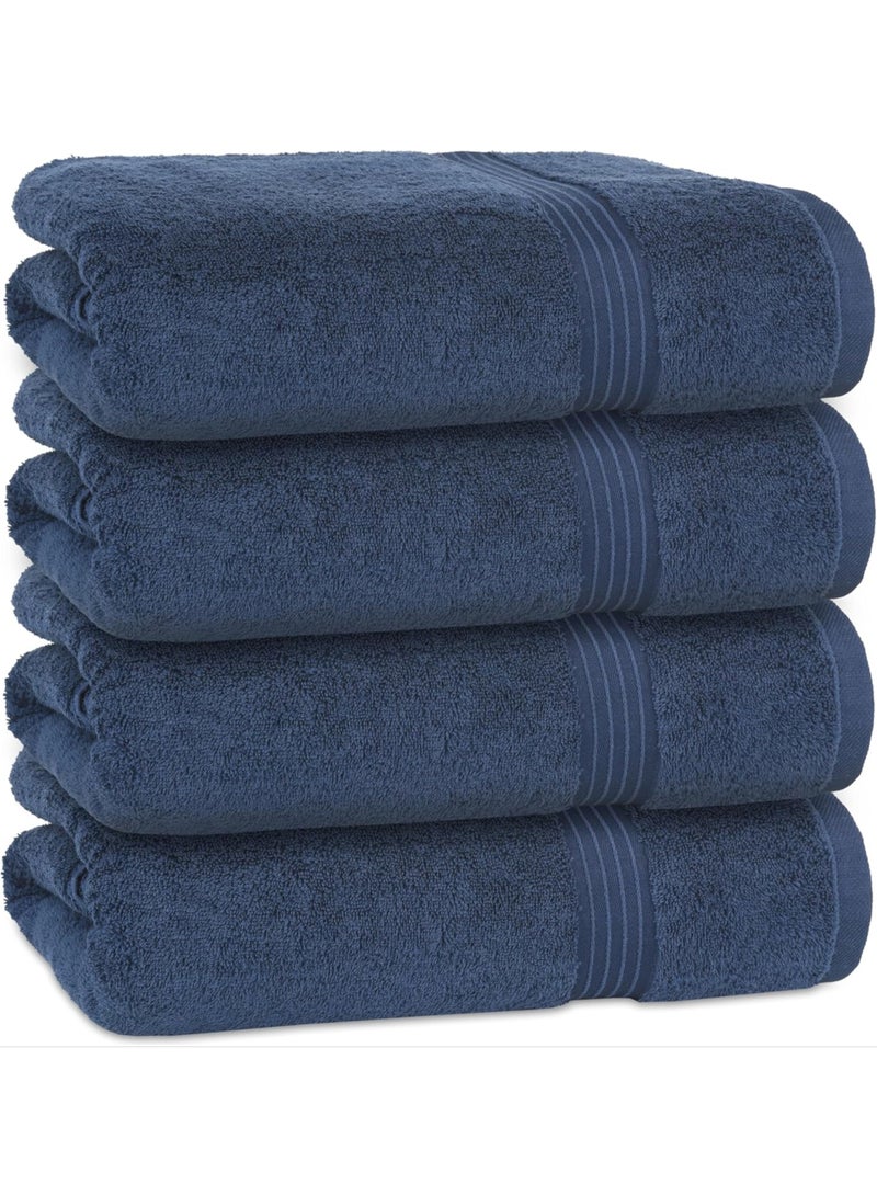 Amber Home Bath Towel Set (4 Pack, 70 X 140 cm) - 600 GSM 100% Combed Cotton Quick Drying Highly Absorbent Thick Bathroom Towels - Soft Hotel Quality for Bath and Spa, Navy Blue - Image 1